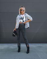 Kurtis Acid Wash Split Hem Pants - Black